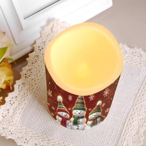 Image of Christmas LED Flameless Candles Set of 4, Knitted Snowman | Flameless Candle Set with Timer, Battery Operated, Fake Candles for cozy Christmas Living Room Table Centerpieces