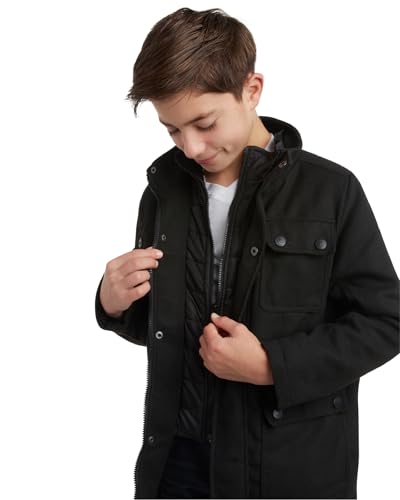 URBAN REPUBLIC Boys Wool Dress Coat - Warm Stylish Winter Jacket with Double Zip and Snap Closure and Bib Insert (Size: 4-20)3