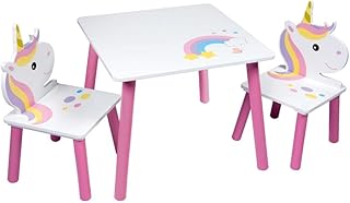URBNLIVING Kids Wooden Table & 2 Chairs Themed Set Furniture for Play Room Study Desk Toddlers Junior (Unicorn)