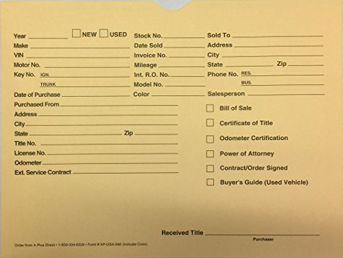 A Plus Vehicle Dealer File Jackets Buff 100 Quantity