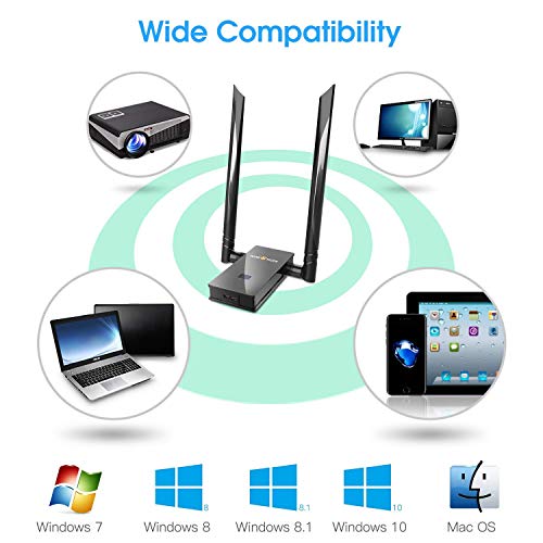 AC1300 WiFi Adapter 2.4/5GHz Dual Band Wireless Adapter USB 3.0 WiFi Card for Laptop Desktop PC Support Win 7/8.1/10/XP/Vista, Mac OS X10.6-10.15, USB Flash Driver Include