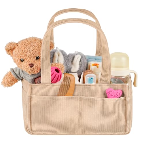 Image of Baby Diaper Caddy Organizer - Portable Nursery Storage Basket for Newborn Essentials, Foldable Diaper Bag Organizer for Baby Shower Gifts and Registry Must-Haves, Car Organizer with Dividers (Brown)