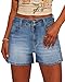 onlypuff Mid Waisted Denim Shorts with Pockets for Women Frayed Raw Hem Ripped Jeans Shorts Hot Jeans Classic Fashion Pants Blue L
