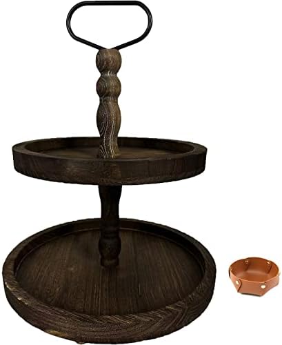 Romolive Tiered Tray Stand Coffee Tiered Serving Trays Decor 2 Decorative Trays Stand for Fruit Kitchen Bar Table Centerpiece Dessert Table Trays Give Leather Tray