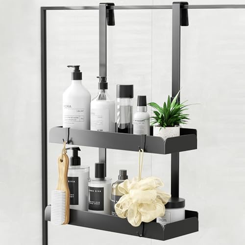 pickpiff Shower Caddy Hanging Organiser Storage - Over Door Shower Shelf No Drilling Bathroom Rack Basket Bath Accessories No Drilling Black 2-Tier Shower Storage Stainless Steel