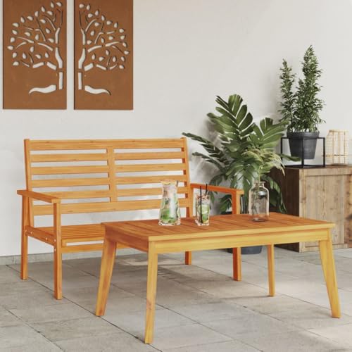 Acacia Solid Wood Garden Set Outdoor Patio Furniture with Comfortable Bench and Durable Table for Backyard Dining Relaxation 110kg Capacity