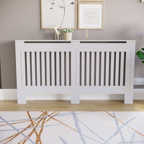 Vida Designs Chelsea Radiator Cover Modern Slatted Grill Slats Painted MDF Cabinet (White, Large)