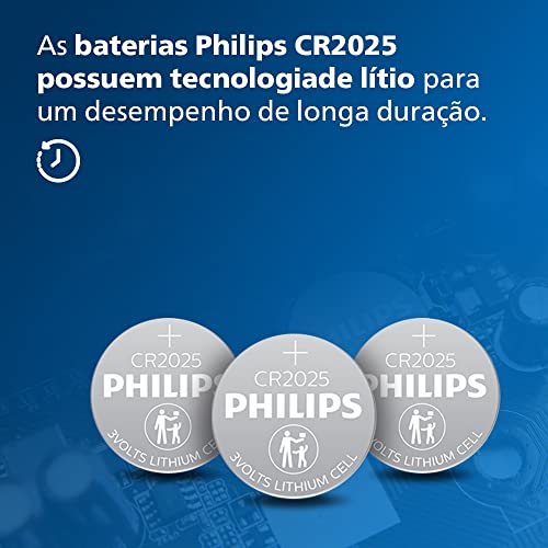 Bateria Philips de Lítio do tipo moeda CR2025 com 5 unidades - CR2025P5B/59