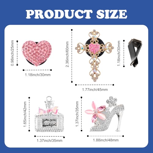 Image of Rislobx 4PCS Bling Air Vent Clips, Crystal Diamond Heart Cross High Heel Shoe Perfume Bottle Diffuser Vent Clip Cute Rhinestone Car Accessories Decoration for Women (Pink)