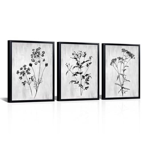 LoveHouse Framed Wildflower Wall Art Black and White Flower Vintage