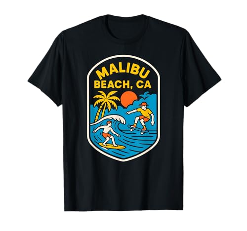 Malibu Surfing Malibu Beach CA Retro Mens Beach Life T-Shirt