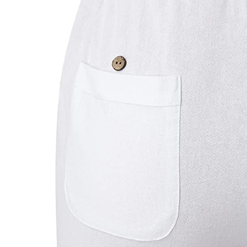 Biker Shorts Women,Cotton Linen Bermuda Shorts For Women Elastic High Waist Solid Color Cargo Shorts Comfy Summer Sweat Shorts With Pockets High Waisted Shorts Women White L #TOP7