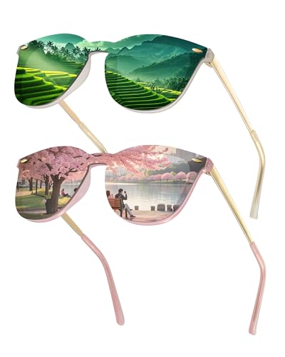 JIM HALO Trendy Rimless Mirrored Sunglasses Reflective Sun Glasses for Women Men