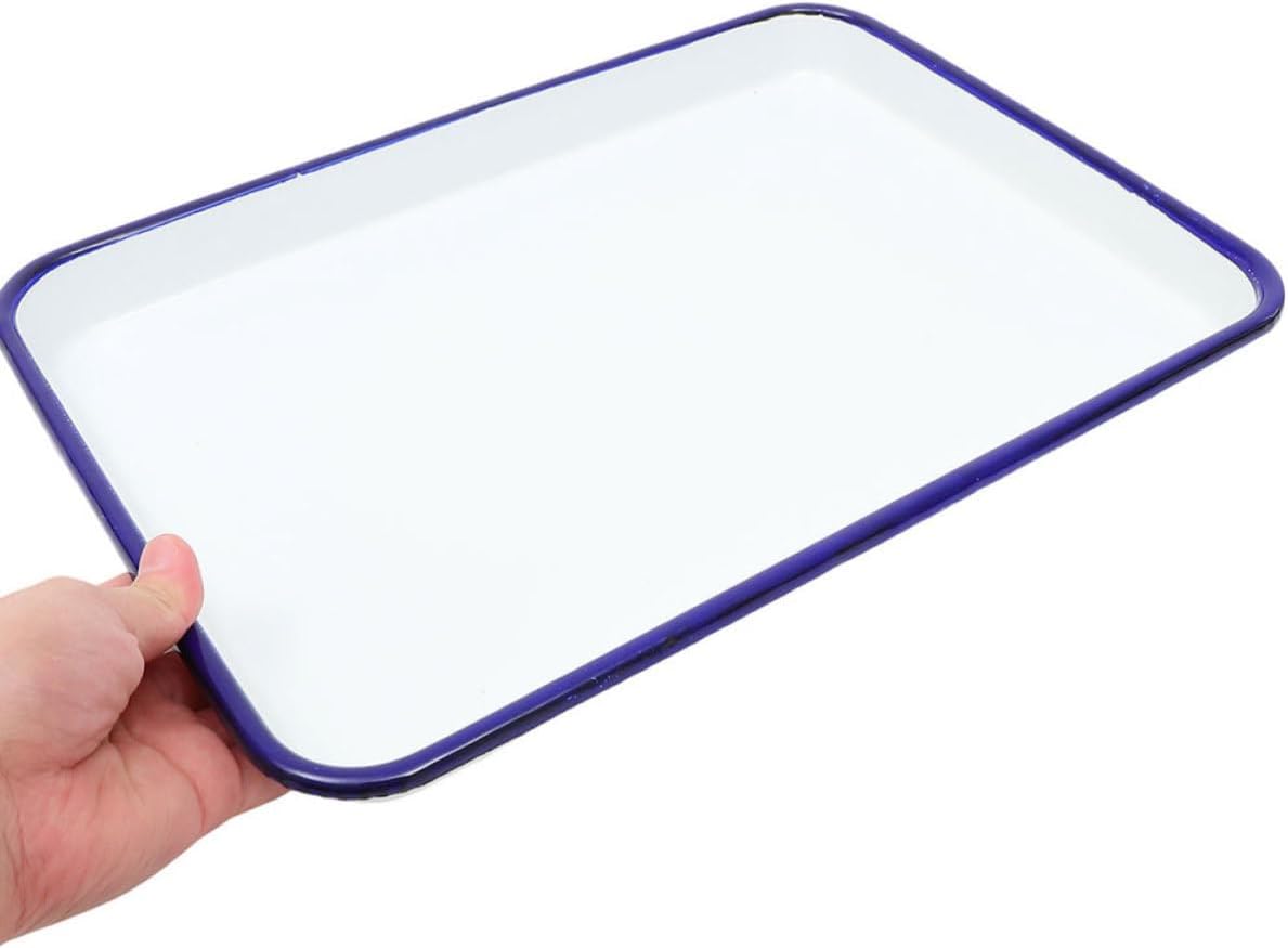 Alipis 4pcs Vintage White Enamel Roasting Pan Set 26x18cm Rectangular Large Deep Enamel Baking Trays Multi-use Rustic Kitchen Storage and Oven Dishes