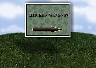Chicken Wings $9 St. Patrick'S Day Irish Dark Clover Right Arrow Single Sided 18x24 in. Yard Road Sign w/Stand