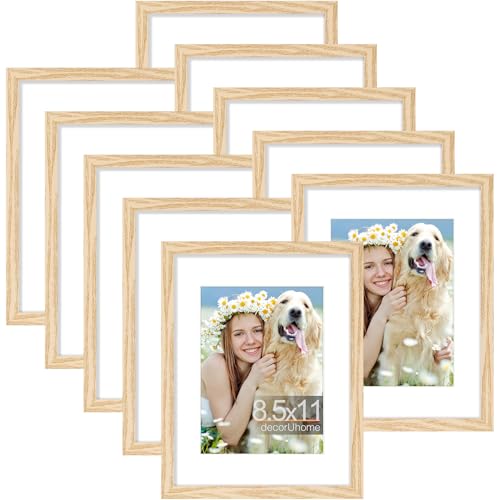 decorUhome 8.5x11 Picture Frame Set of 10, Display Photos 6x8 with Mat or 8.5x11 Unmatted for Picture Frames Collage Wall Decor, Natural