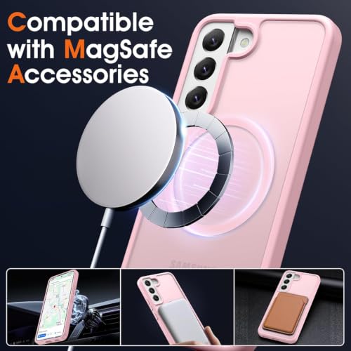 Image of Oterkin Magnetic Case for Samsung Galaxy S24 Plus, Light Pink | Compatible with MagSafe, Matte Frosted Translucent, Shockproof, Military Grade Protection