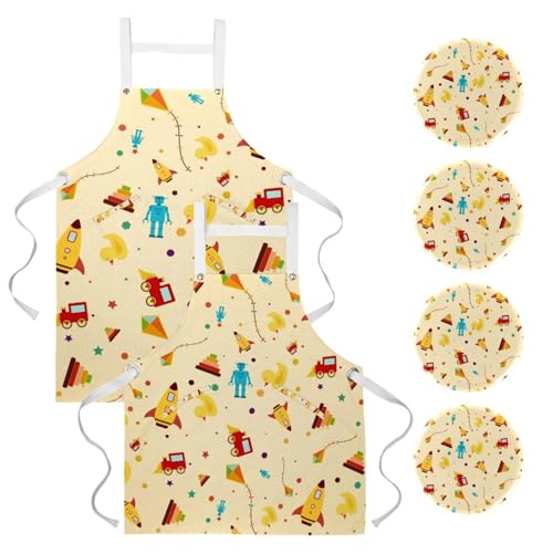 Tablier de cuisine avec 4 broches fusée vintage et voiture pour le service