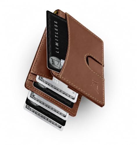 Image of Kings Loot Money Clip Slim Minimalist Wallet for Men - RFID Blocking Leather Design with Money Clip - Front Pocket Bifold Holds 12 Cards - Stylish & Compact Wallets (Bourbon)