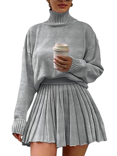Jenisso Women's 2 Piece Outfits Turtleneck Long Sleeve Oversized Pullover
