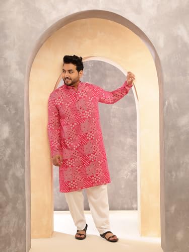 Image of SOJANYA Plus (Since 1958) Men's Cotton Blend Sanganeri Printed Long Kurta