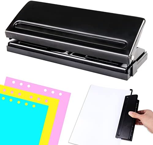 6-Hole Punch, Binder Punch, Six-hole Adjustable Punching Machine Paper Puncher for A4 A5 A6 B7 Organiser Ring Binder-5.5 mm Hole Diameter, 10 Sheets Punch CapacityBlack