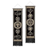 PLIGREAT 2er Pack Wikinger Symbole Wandteppich mit Quasten Baum des Lebens Ästhetischer Wandbehang Vertikal Zuhause Kunst Wandteppich für Schlafzimmer Badezimmer Wohnzimmer Kunst Dekor