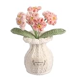 YOOJEE Forget-me-not Crochet Flower Potted Plant Pink - Handmade Desk Decor Valentines Day Gifts for Her Girlfriend Wife Mom Friends Sister Graduation Birthday Wedding Anniversary Home Decoration