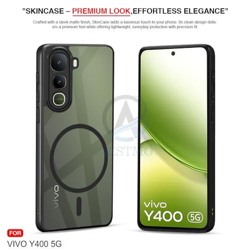 Image of AESTMO Vivo Y400 5G Back Cover | 360 Protection | Crystal Clear Hard Back Transparent | Compatible with MagSafe Accessories for Vivo Y400 5G (PC+TPU, Black Bumper)