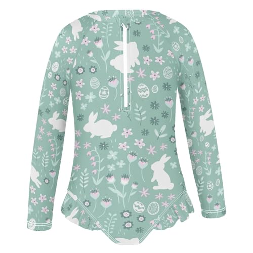 CaTaKu Girls Swimsuit One Piece Rash Guard Easter Bunnies Rabbits Kids Bathing Suit Long Sleeve UPF 50+ Swimwear 3-12T2