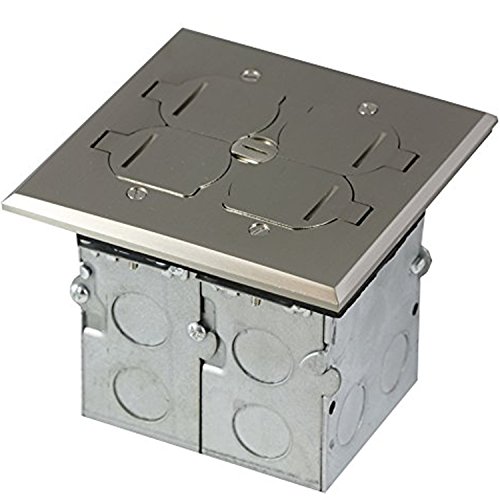 Enerlites - 705549-S-Stickered Enerlites 975549-S Nickel Plated Brass Flip Lid Floor Box Assembly, 2-Gang 20A Tamper Weather Resistant Duplex Receptacle #TOP5