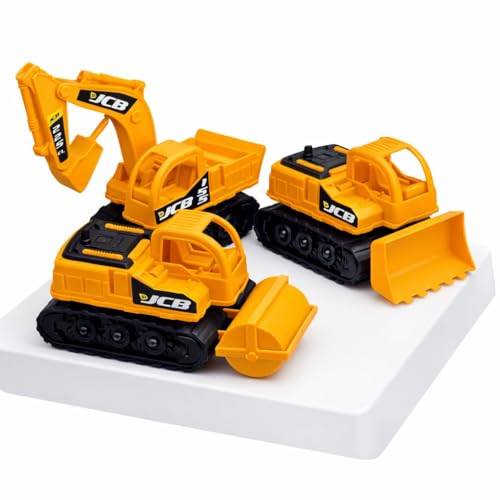 Image of Construction Truck Toy Set for Kids (3 Pack) | Road Roller, Bulldozer & Excavator Digger Vehicles | Push and Go Engineering Trucks | Construction Toys for Boys Age 2-6 Years | Birthday Gift