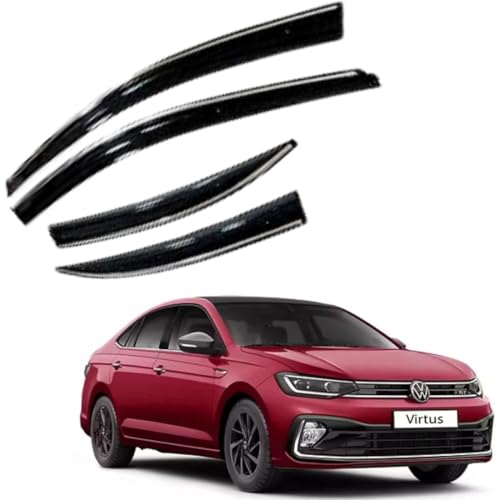 Image of CAR SAAZ Chrome Line Door Visor for Virtus (2022-present)(Set of 4Pcs) | Rain Guard | Wind Deflector