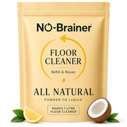 Image of No Brainer Floor Cleaner Refill, Plant-Based & Natural | Powder-to-Liquid, 1 Pouch Makes 1 Litre, Citrus | For Marble, Tiles & Wooden Floors | Eco-Friendly, No Residue, Baby & Pet Safe