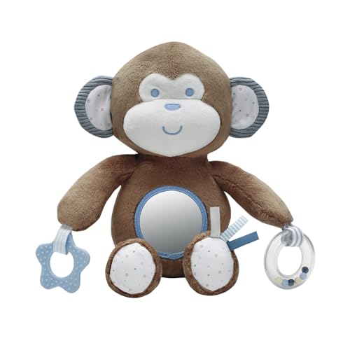 Plush 12.5 inch Monkey Interactive Toy with Baby Mirror, Teether,...