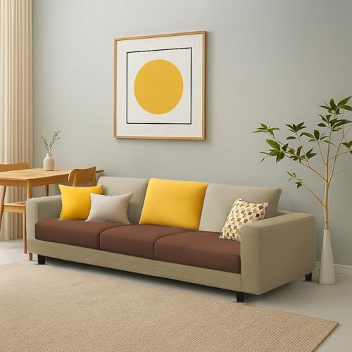 Image of Galib 3 Seater Sofa Set for Living Room (Cream Brown Fabric) Premium Fabric Sofa Set