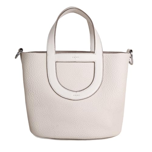 Genuine Leather Purse for Women: Designer Crossbody Bucket Bags for Ladies - Fashion Top-handle Handbag for Travel Work(Ivory White)