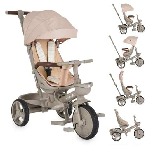 Byox Triciclo Fusion Ajustable, neumático PU, Asiento Giratorio, Barra de Empuje, Color:Beige
