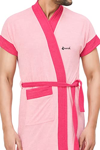 Image of Terry Bathrobe For Men Fit Upto 42 inches chest - Baby Pink Rani