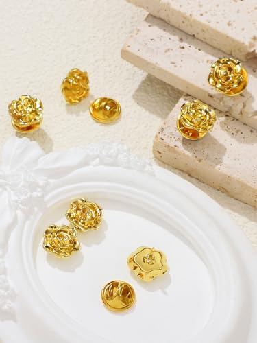 Yuxung 16 Pcs Gold Tone Lapel Pins Brooch for Men Suit,metal Rose Flower Brooch Pins for Women,mens Suit Groom Tuxedo Accessories on Wedding Birthday Anniversary Father\'s Day - Thumbnail 2