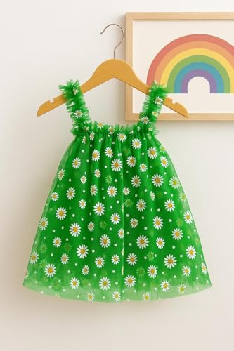 Image of TotzTouch Baby Girls Knee-Length Dress | Frock Cami Strap Flared Printed Net Sleeveless Gown