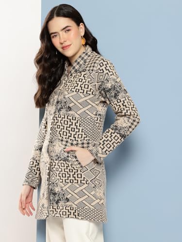 Image of Aarika Womens Winter Wear Lemon Colour Abstract Woolen Cardigan