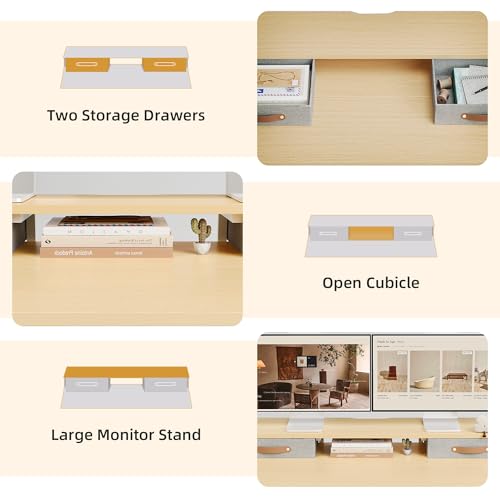 Image of Claiks Electric Standing Desk with 2 Drawers, 48 Inch, Natural