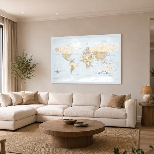 Image of IPIC Blue Ocean World Maps for Wall, World Map Canvas, Total Size 42x28 in