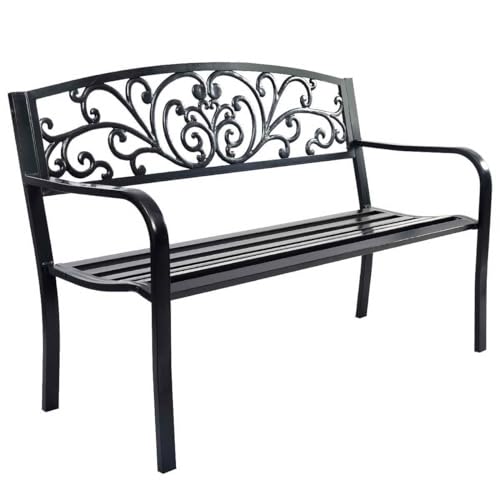 RELAX4LIFE Panchina da Esterno, Panchina da Giardino in Ferro Verniciato Antiruggine e Resistente, Panchina Moderna da Parco per 2 Adulti, (Modello 7)