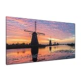 Lienzo grande para pared, cuadros artísticos impresos, hermoso atardecer y molino de viento, para sala de estar, dormitorio y oficina de 112,7 x 91,6 cm