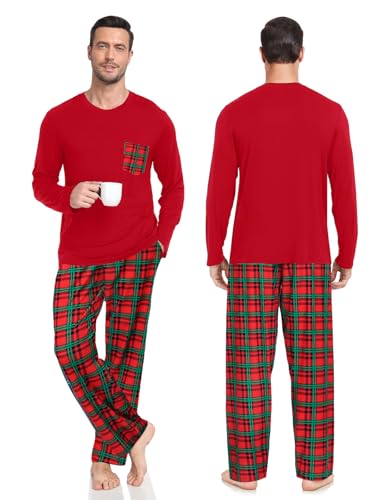 Men & Women Pajama for Couple Christmas Plaid Pajama Set Long Sleeve Sleepwear Soft Modal Lounge Set with Pocket3