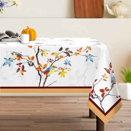 Arquiel Mantel Rectángula Floral Rosas, Mantel Pájaro Hoja PoliéSter Mantel De Tela Antimanchas Lavable Duradera para Cocina Comedor Fiestas Primavera/Verano Otoño (140cm X 180cm)
