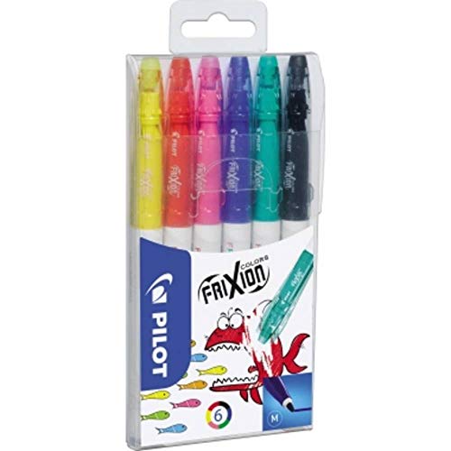 Pilot - Pochette de 6 FriXion Colors - Feutres de dessin et de coloriage à encre thermosensible effaçable - Ultra lavable - Feutre à pointe moyenne conique robuste (2,5mm)