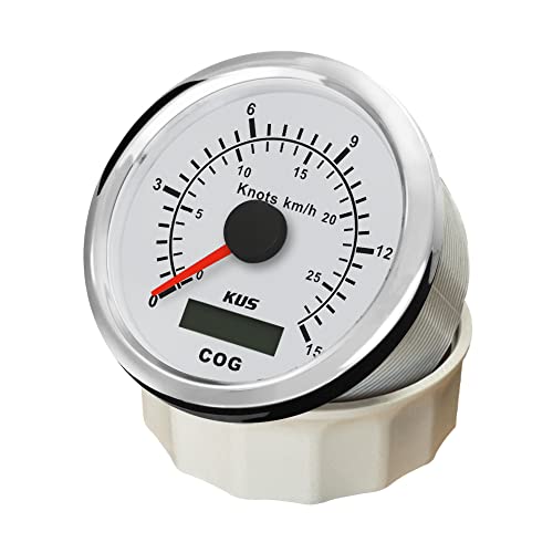 KUS GPS Tachometer Geschwindigkeitsmesser 15Knots 28KM/H Für Boot Yachten 85mm Mit Hintergrundbeleuchtung (Weiß)